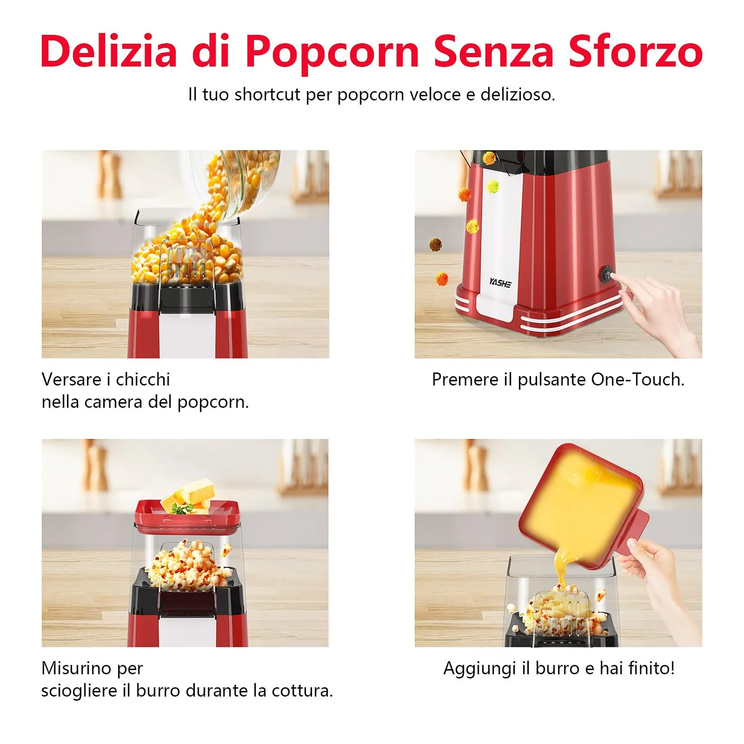 YASHE Popcorn Machine Retro 1200W Aria Calda
