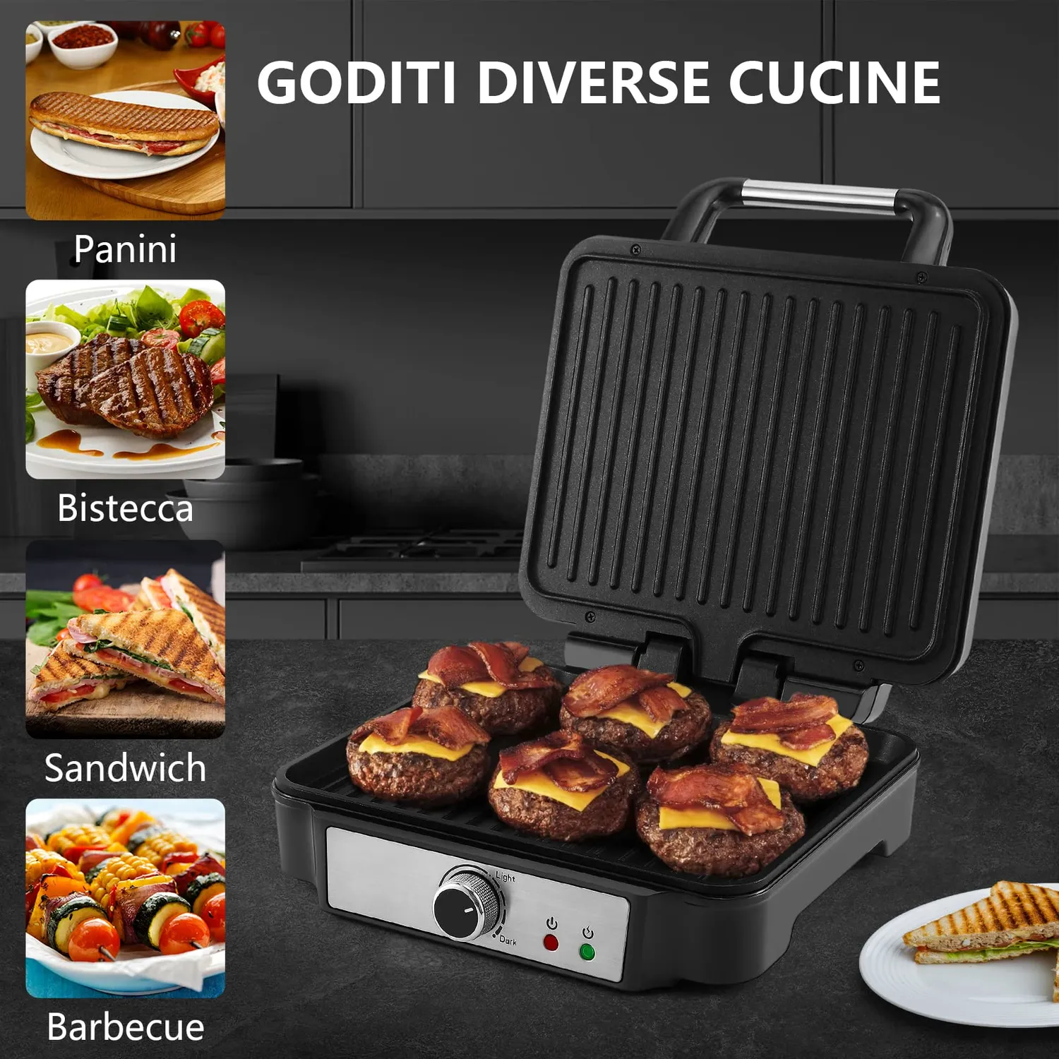 Yashe Tostapane Piastra Panini 4 Fette Argento 1800W