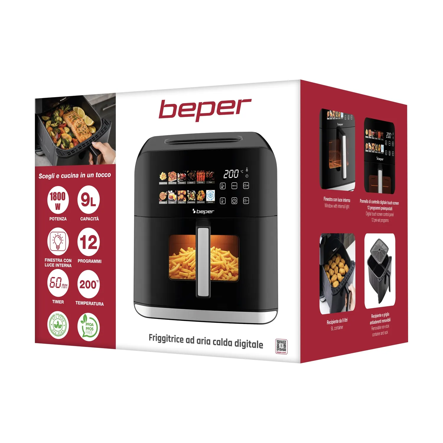 Beper P101FRI091 Friggitrice ad Aria 9 Litri 1800W Touch