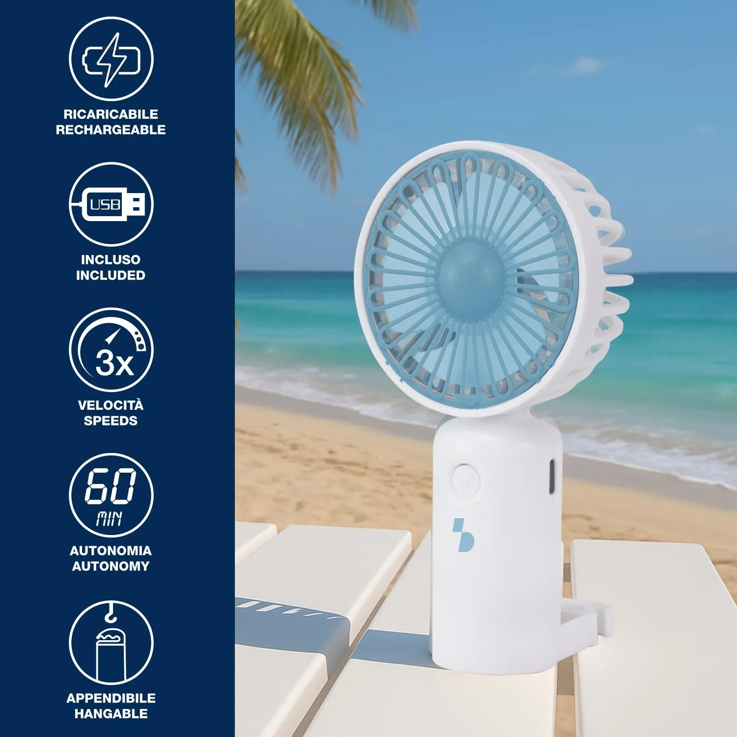 Beper P206VEN402 mini ventilatore portatile USB-C 3 velocità