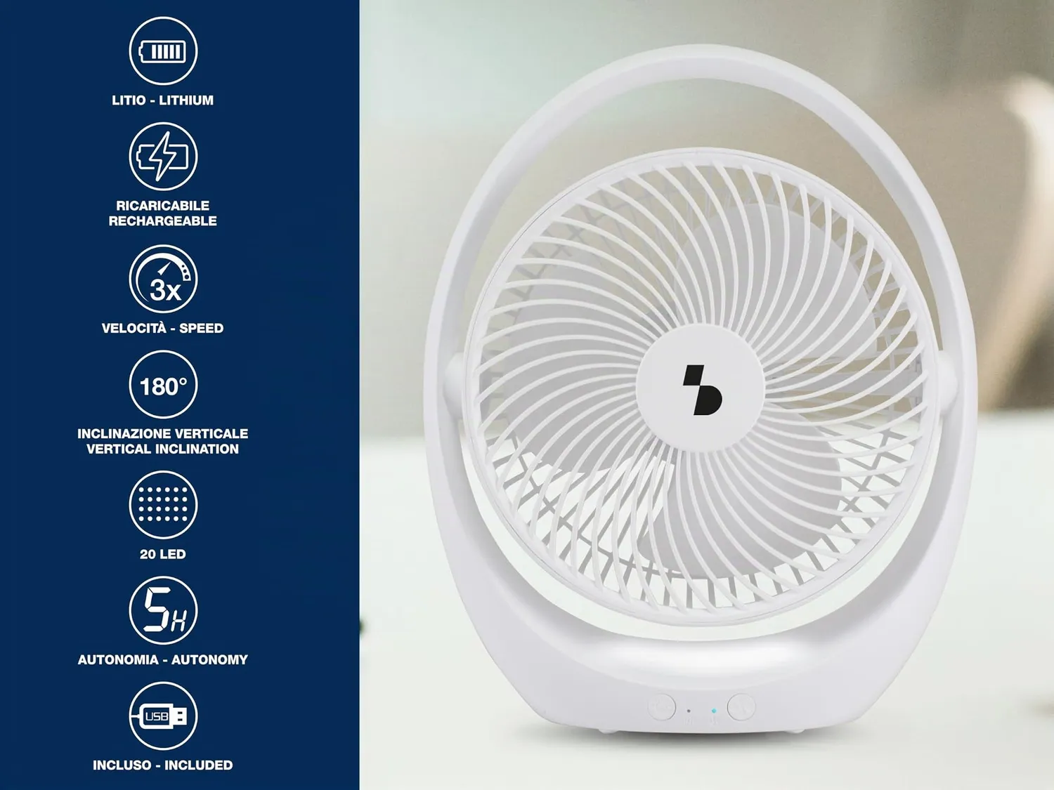Beper P206VEN425 ventilatore da tavolo ricaricabile LED