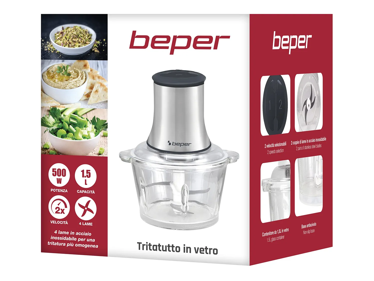 Beper P102ROB001 Tritatutto Vetro 1,5L 2 velocità