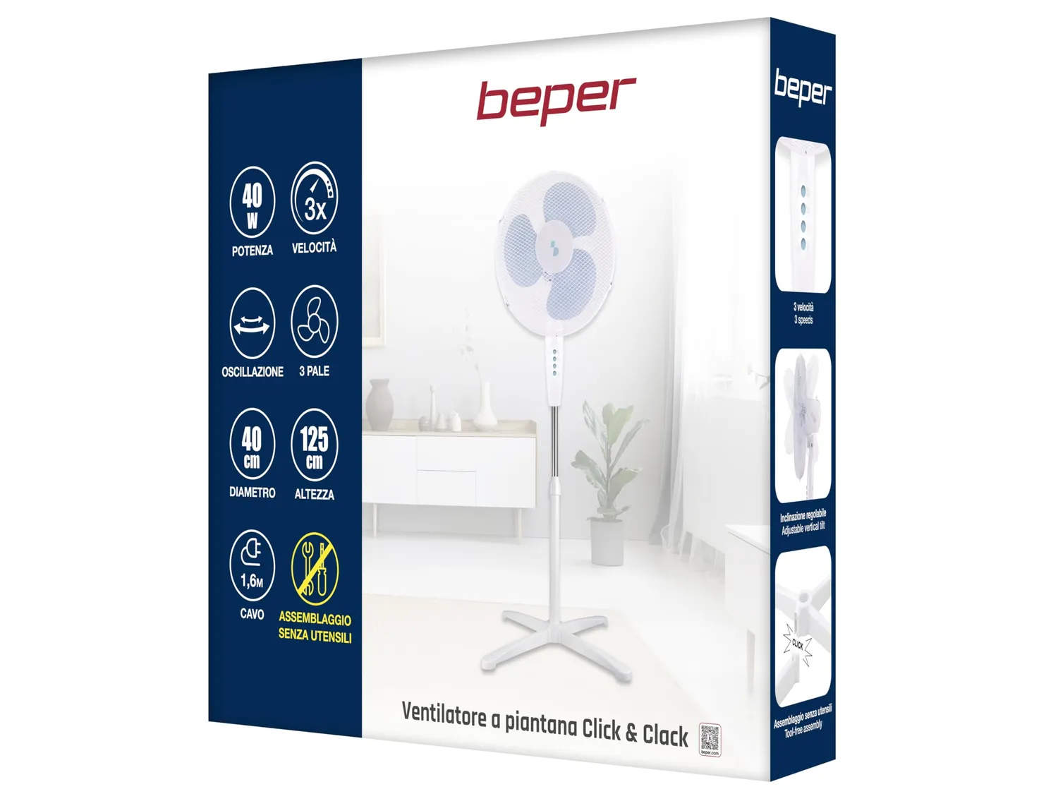 Beper P206VEN103 ventilatore a piantana 40W altezza 125cm