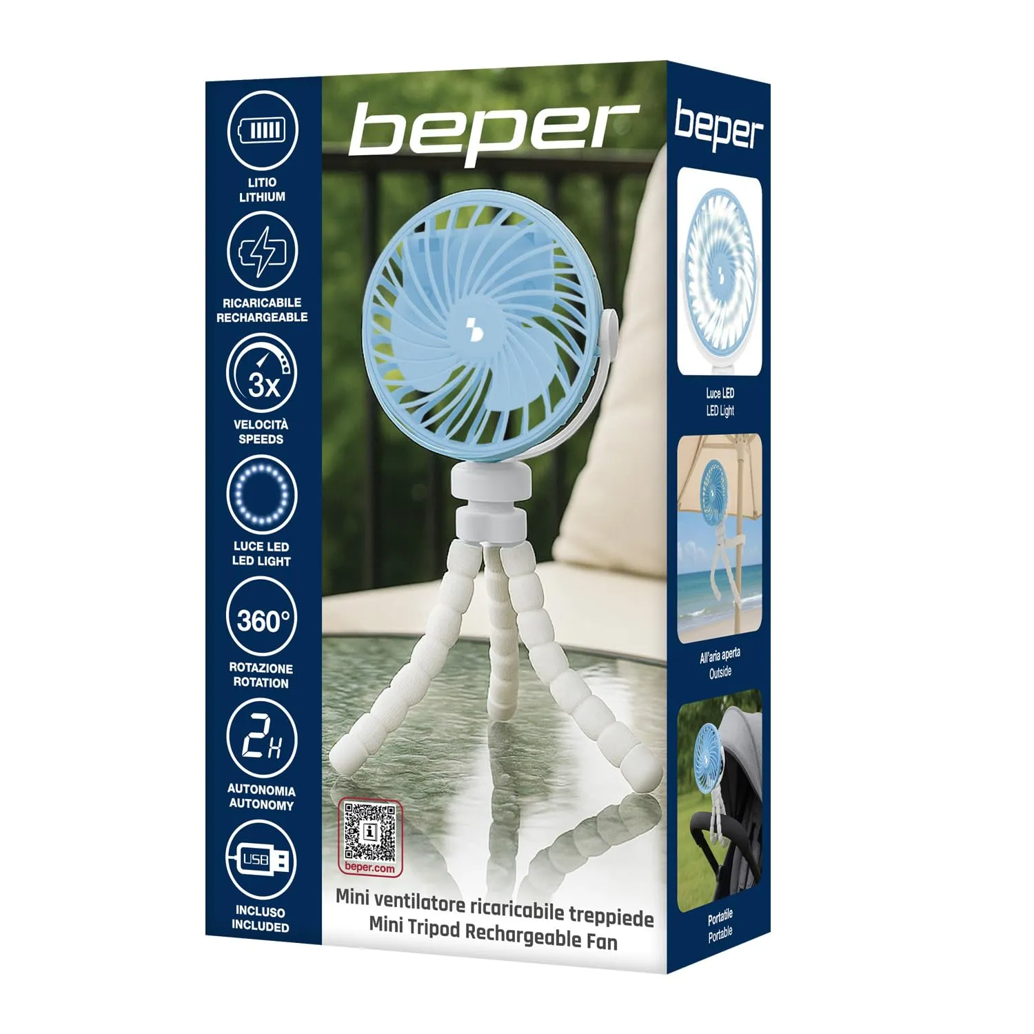 Beper P206VEN431 Mini Ventilatore Gambe Flessibili LED