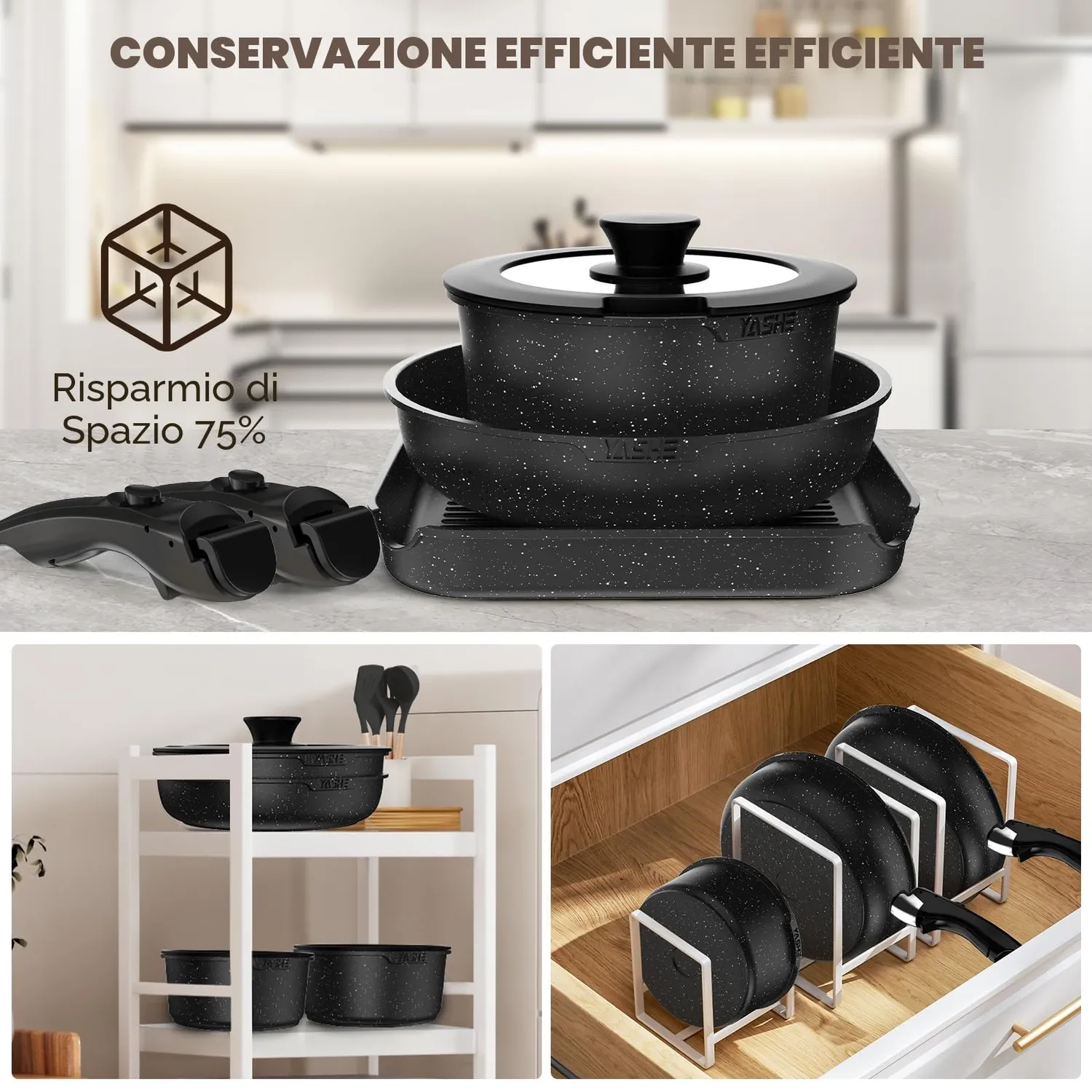 Yashe batteria pentole induzione 21 pezzi antiaderente