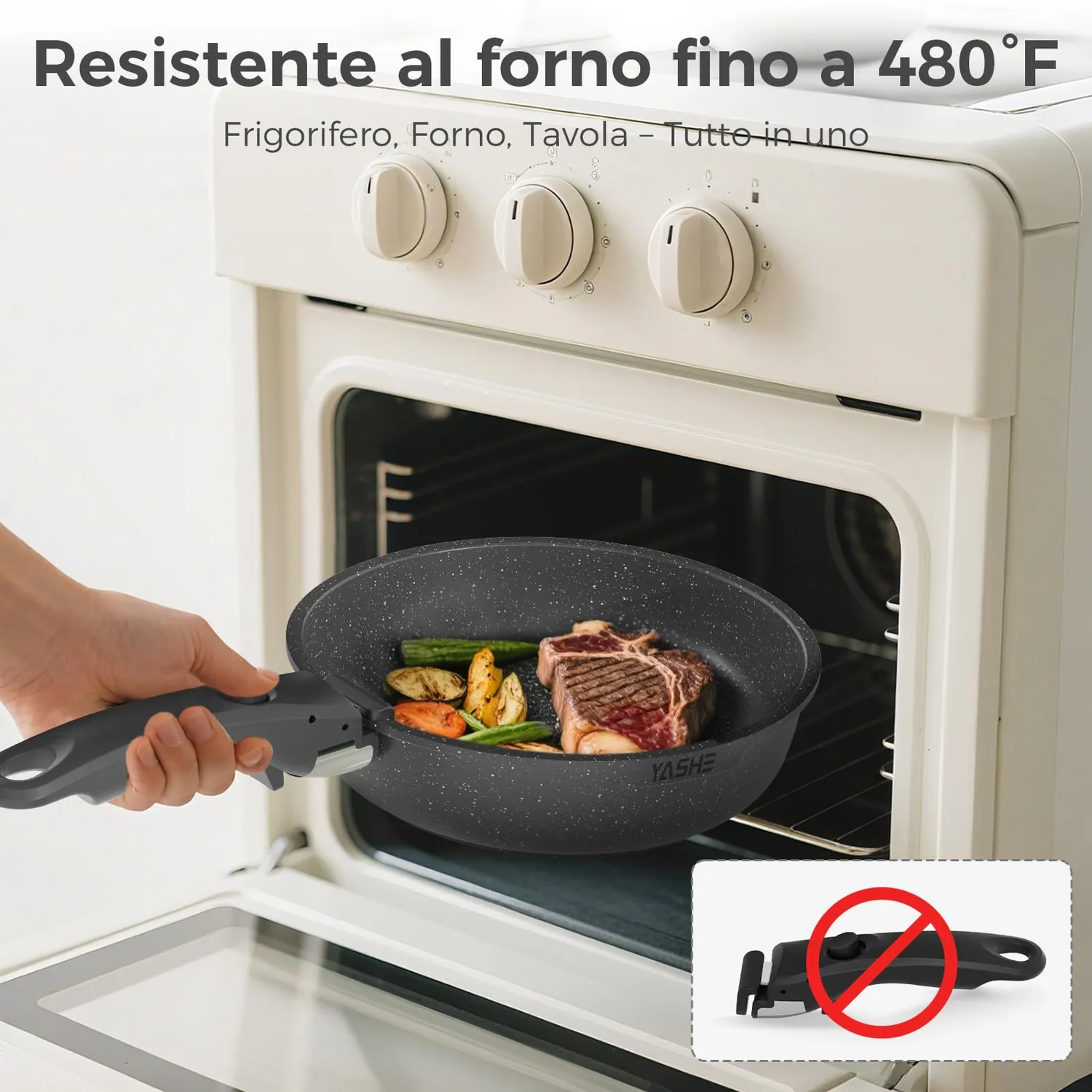 YASHE Batteria Pentole Induzione 15 Pezzi senza PTFE Forno