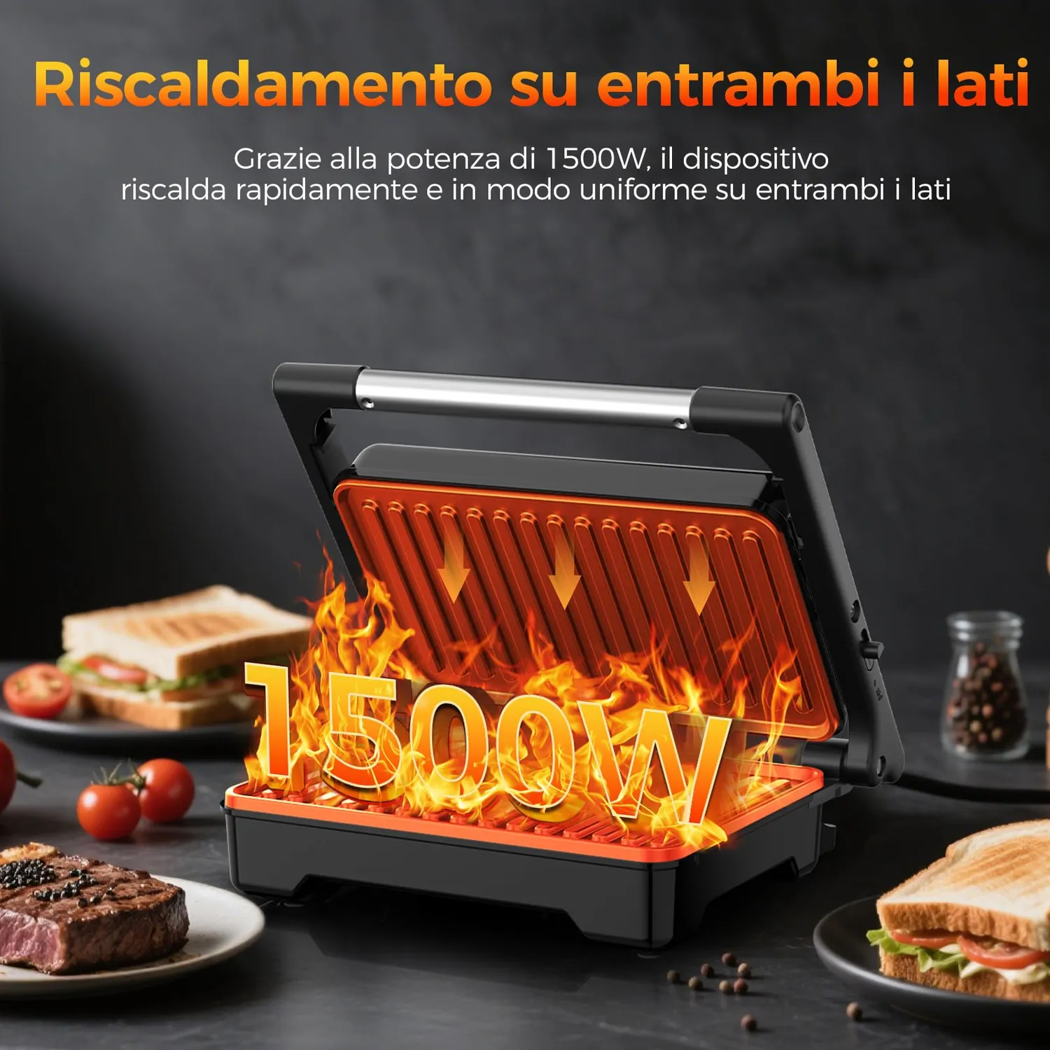 Yashe tostapane griglia panini 1500W piastre XXL 2 fette