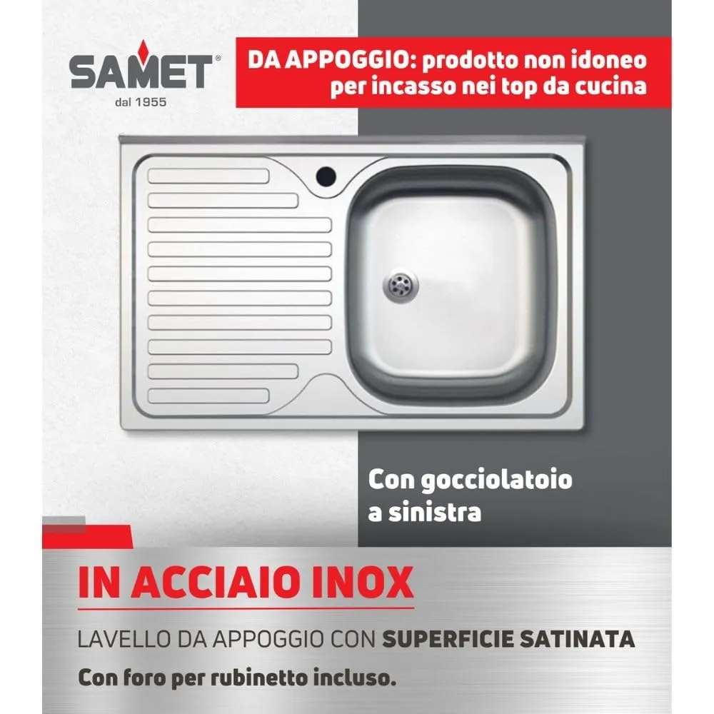 Samet SA216 lavello appoggio 80x50 inox gocciolatoio sinistro