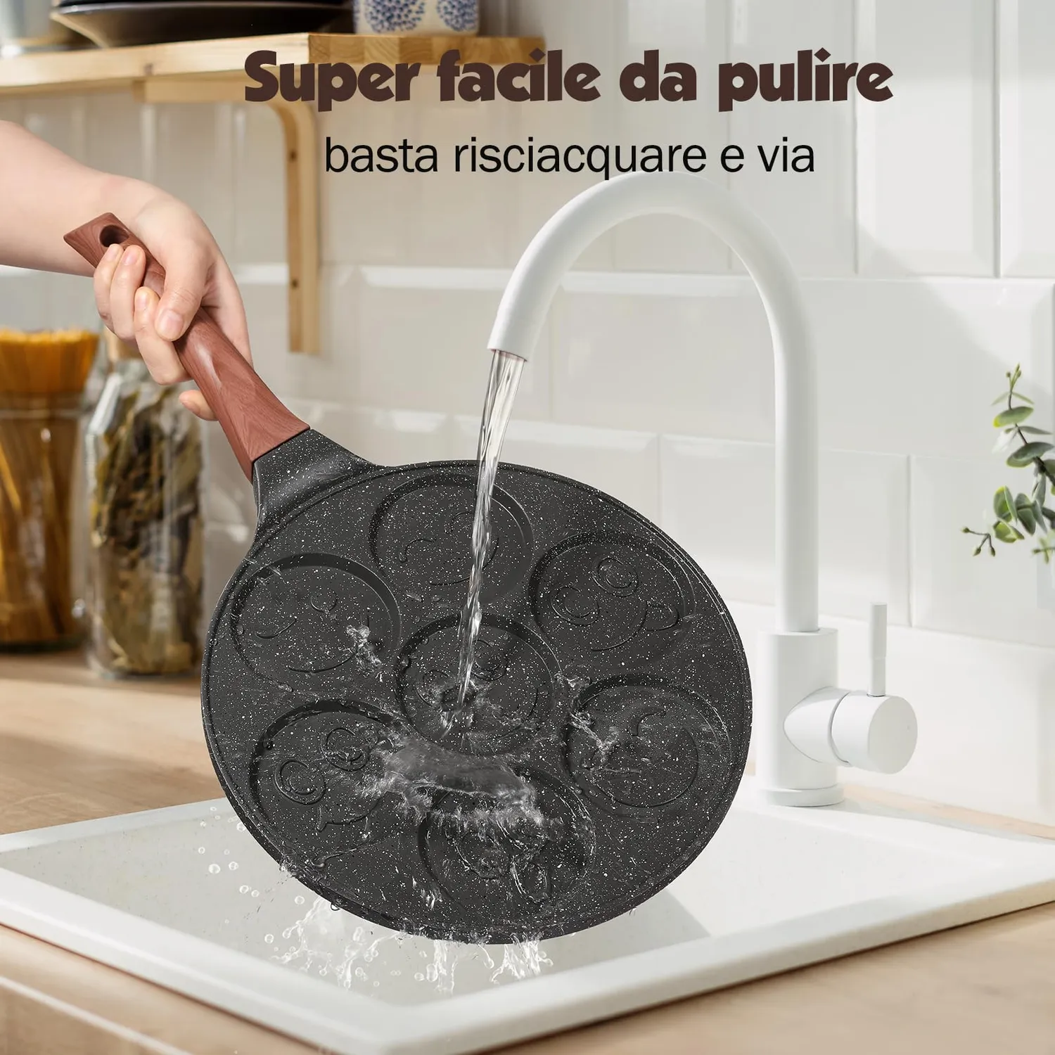 YASHE Smile Padella Pancake 7 Cavità Nero senza PTFE