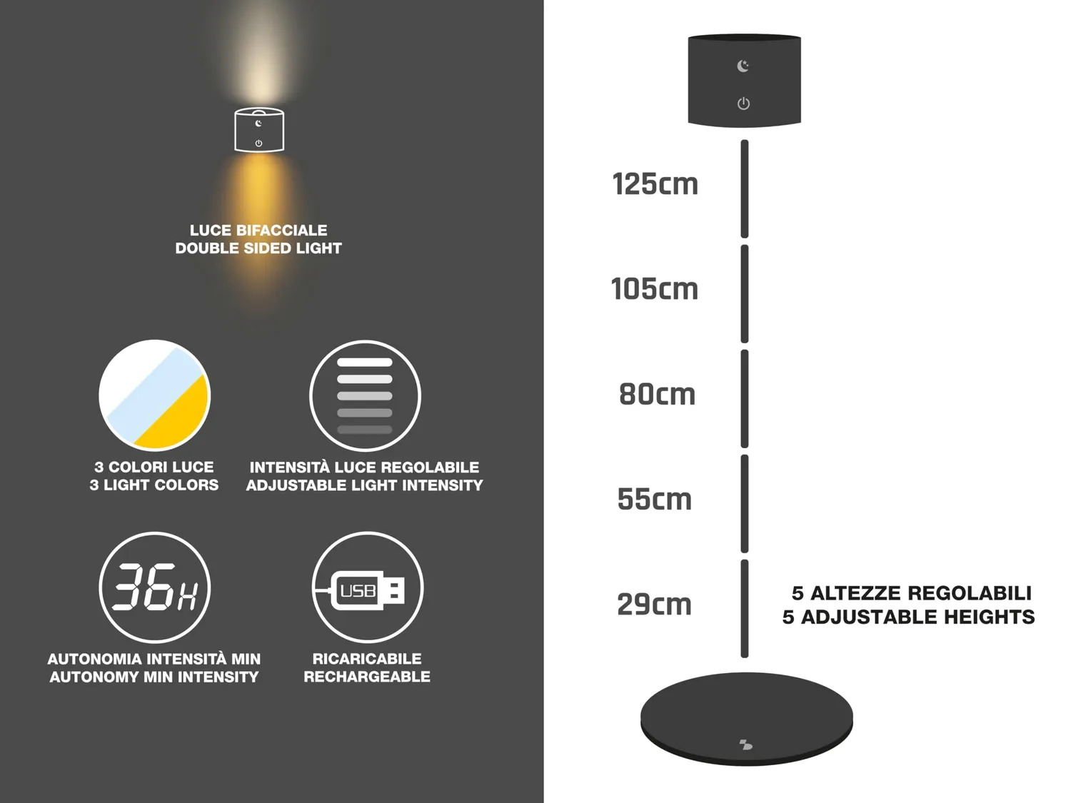 Beper Lumì P201UTP306 Lampada Nera Ricaricabile Touch