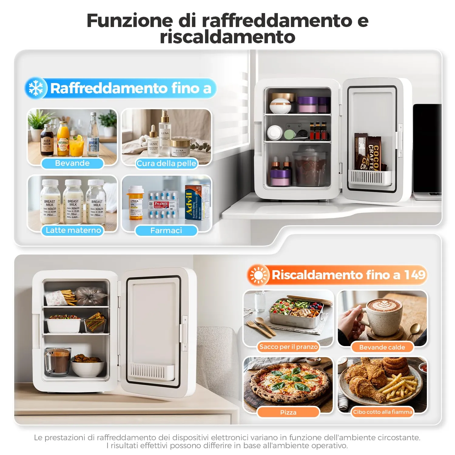 Yashe mini frigo 10 litri bianco caldo-freddo 12 lattine
