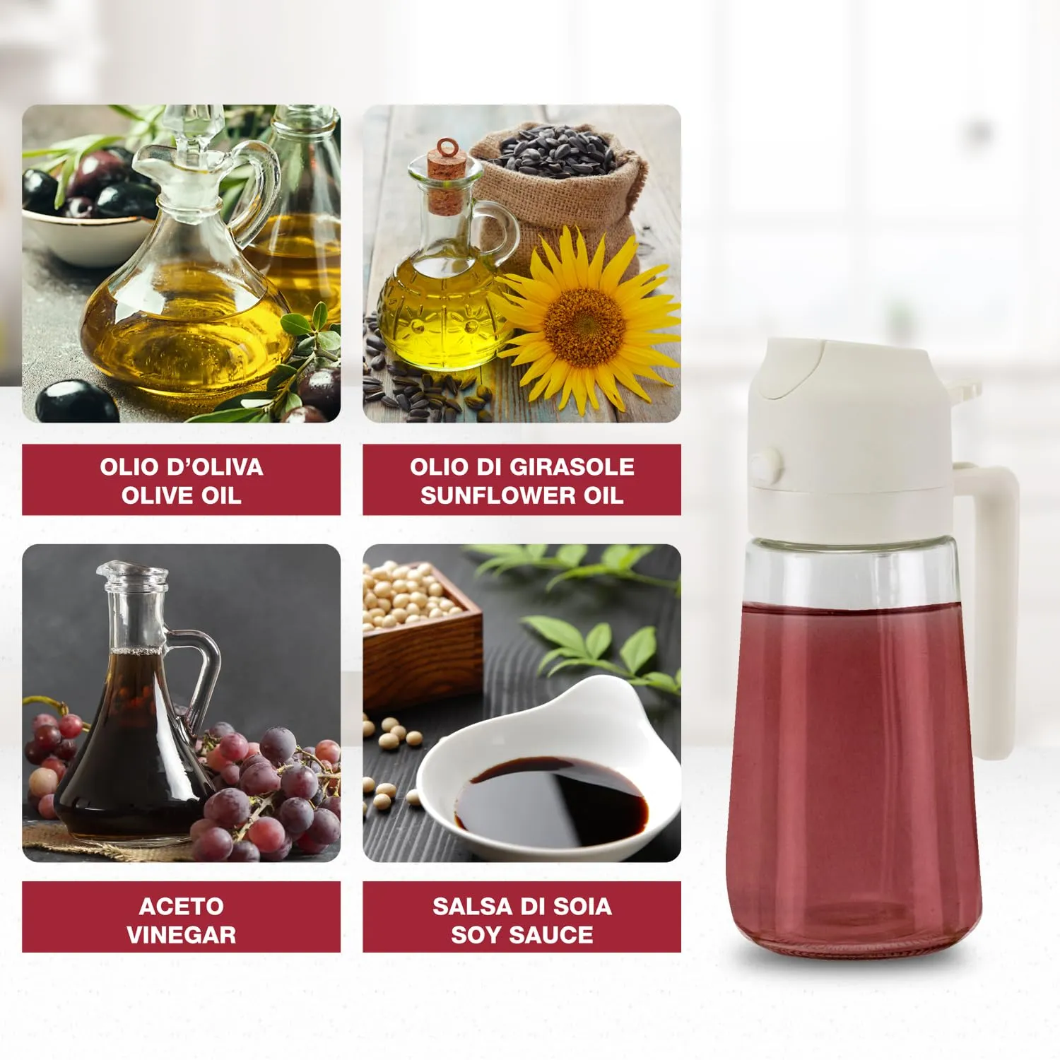 Beper Spruzzino Olio 2in1 Vetro 480 ml Spray Beccuccio