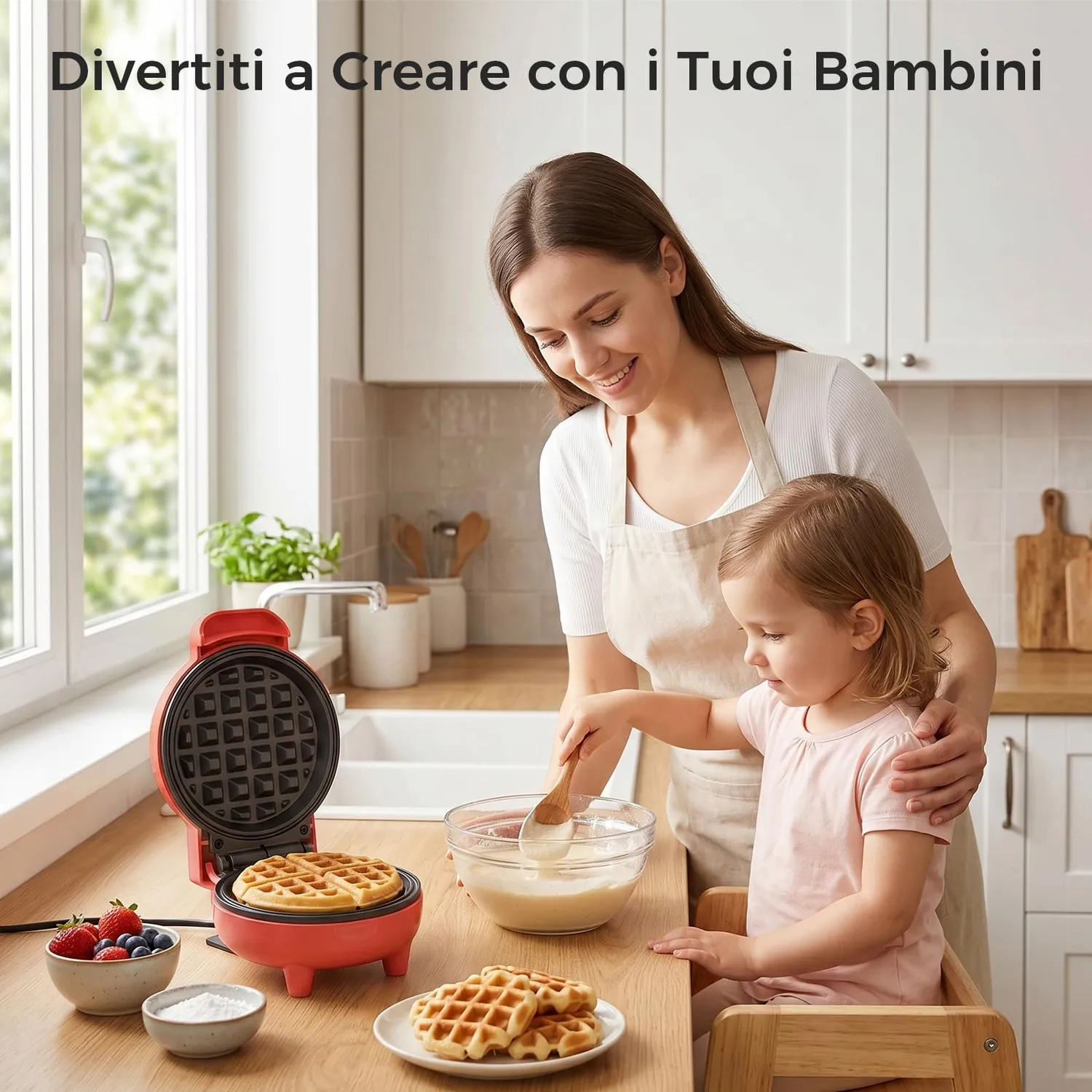 Yashe mini piastra waffle 550W rossa 10cm antiaderente