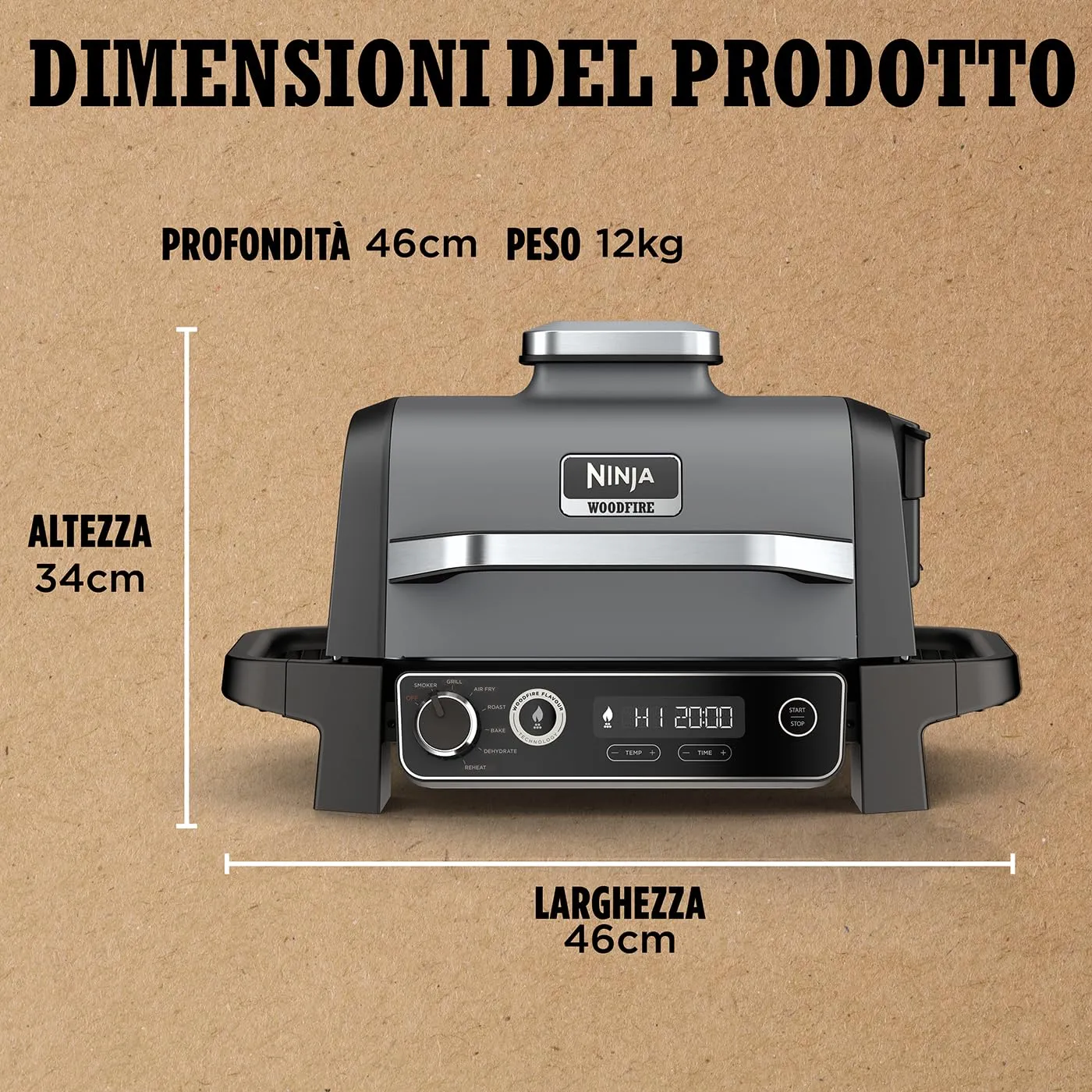Ninja Woodfire barbecue elettrico 7in1 grigio