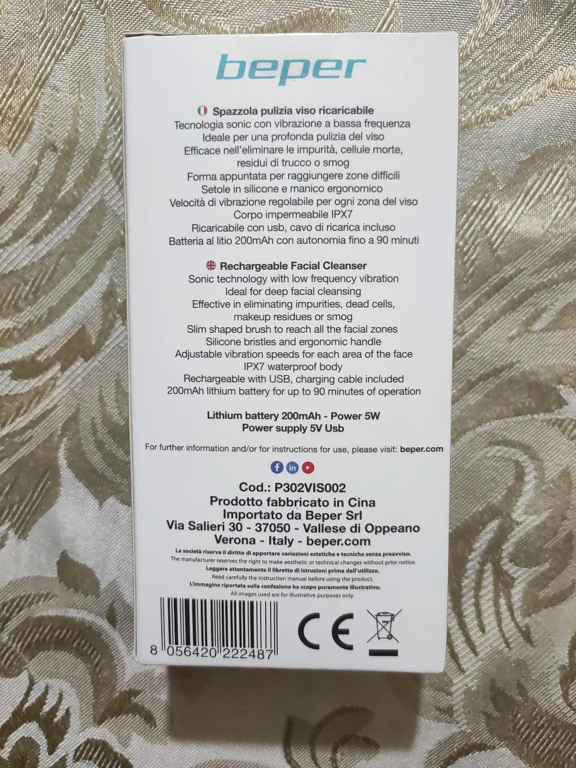 Beper P302VIS002 Spazzola Viso Sonica Silicone Ricaricabile