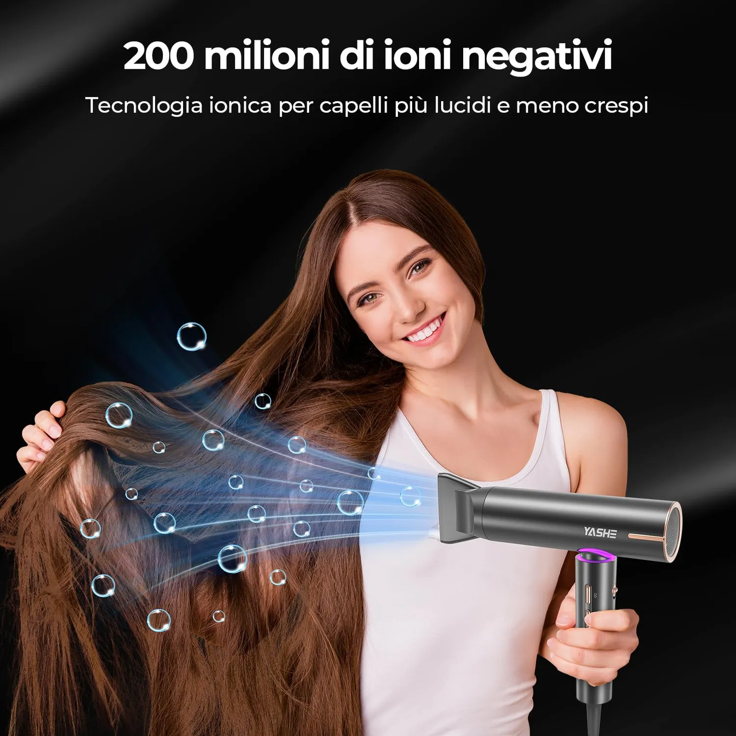 Yashe Asciugacapelli Ionico 1800W con Diffusore