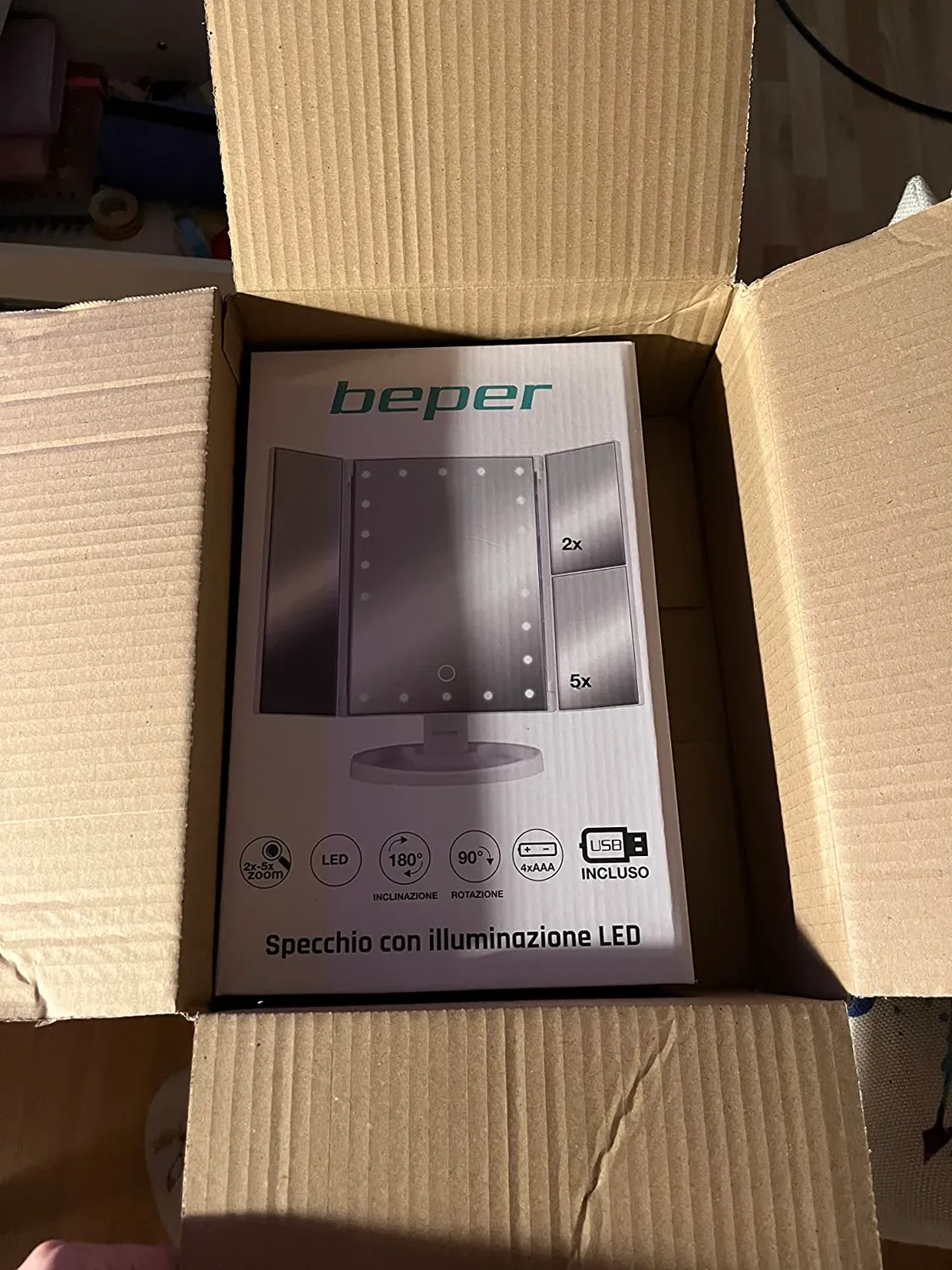 Beper Specchio Trucco Luminoso 22 LED 35x24 cm 1x 2x 5x