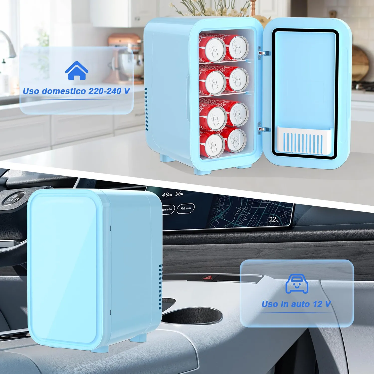 YASHE Mini Frigo 6 Litri Blu 8 Lattine