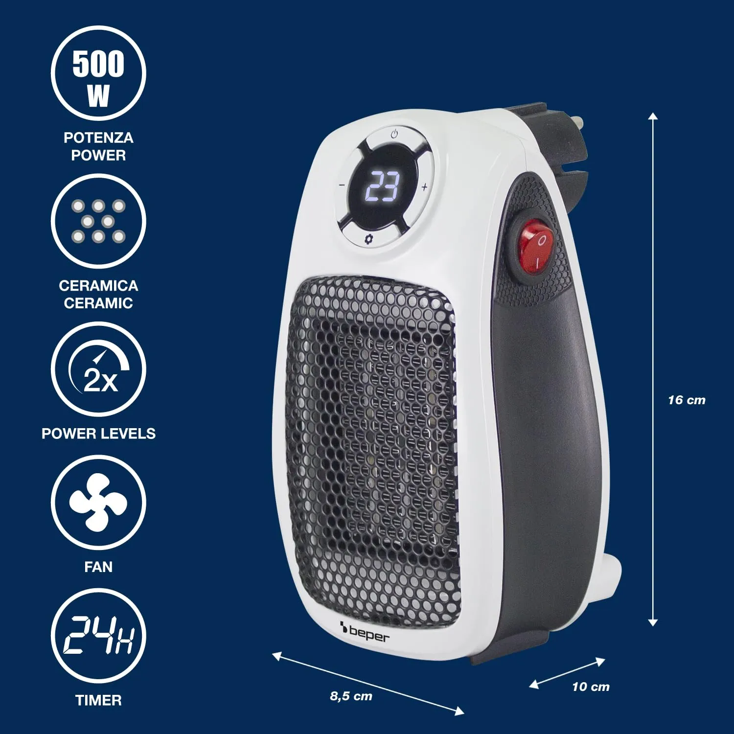 Beper P203TER350 Termoventilatore Ceramico 500W LED Timer