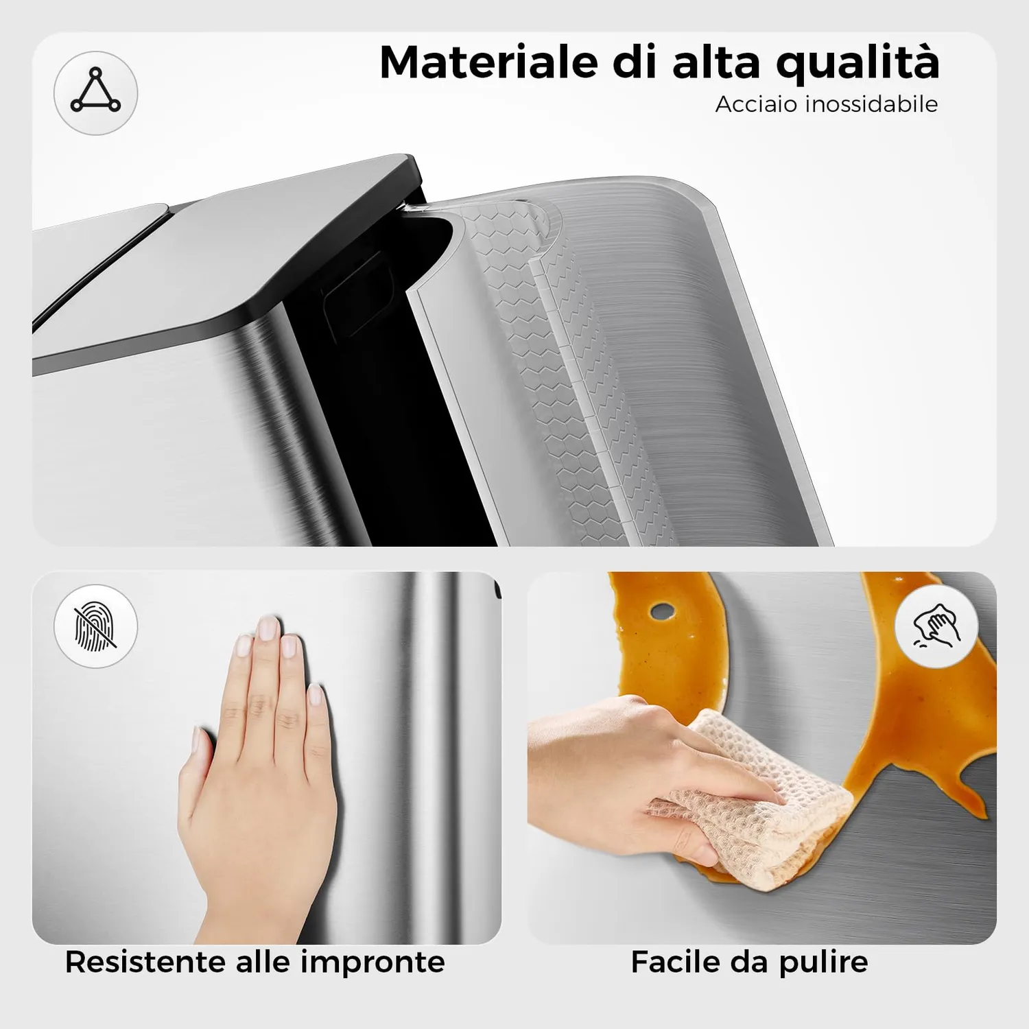YASHE Pattumiera Doppia 2x20L Pedale Soft-Close Inox