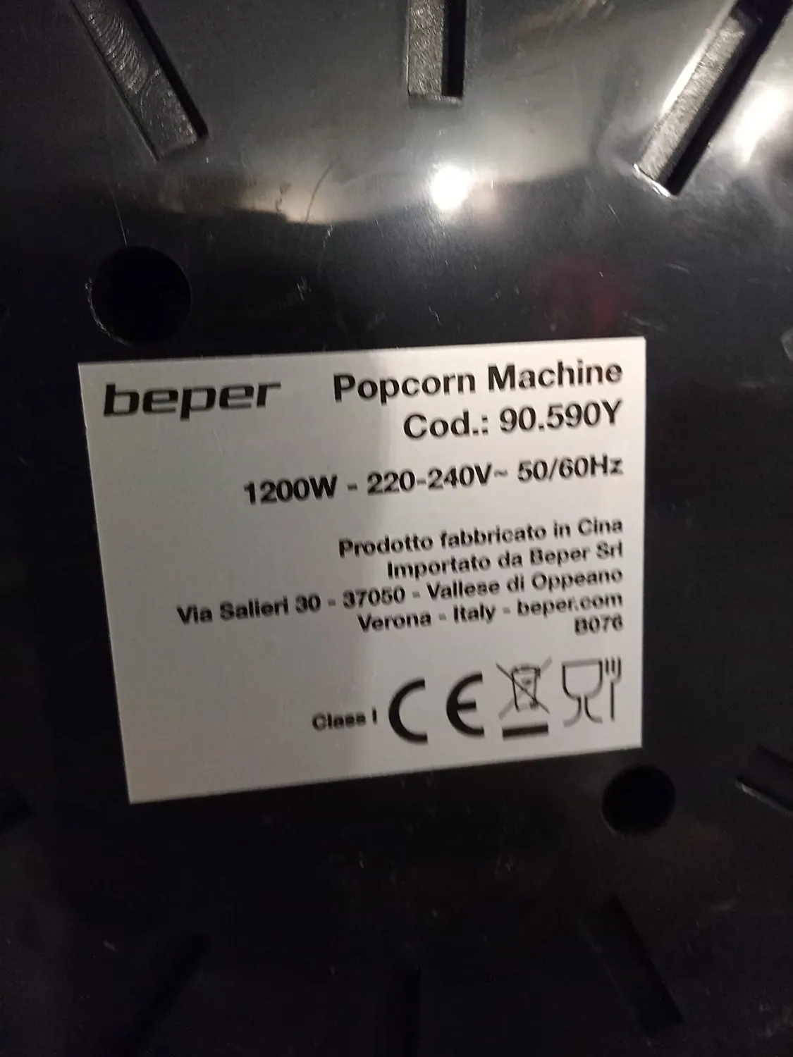 Beper 90.590Y macchina popcorn 1200W rossa aria calda