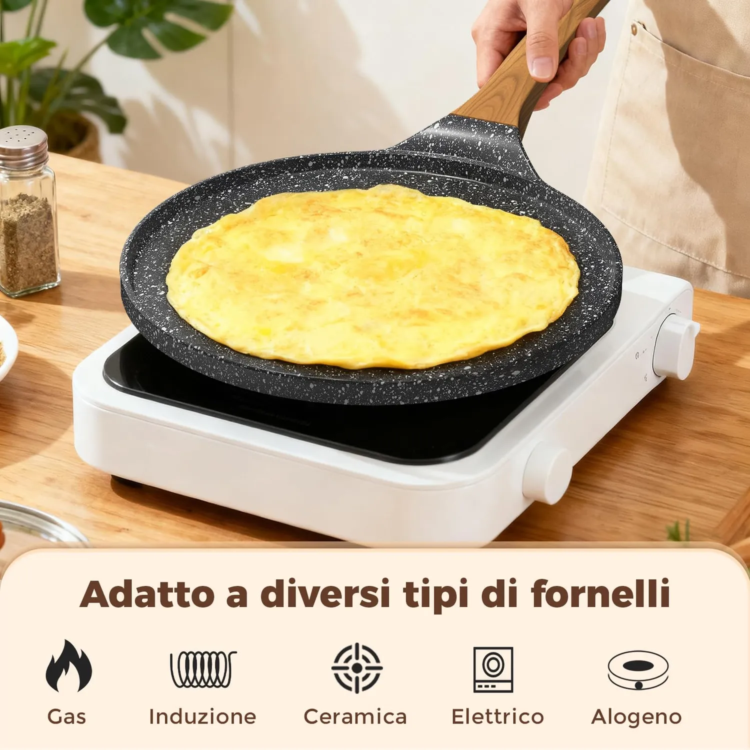 YASHE Padella Crepes 26 cm Nera Senza PTFE Induzione