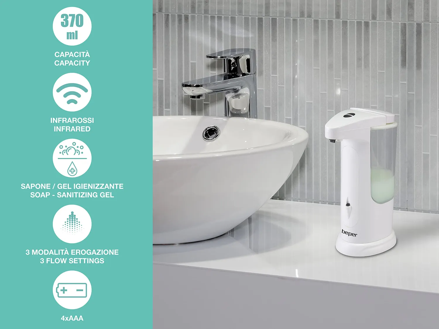 Beper P201UTP004 dispenser sapone automatico 370 ml