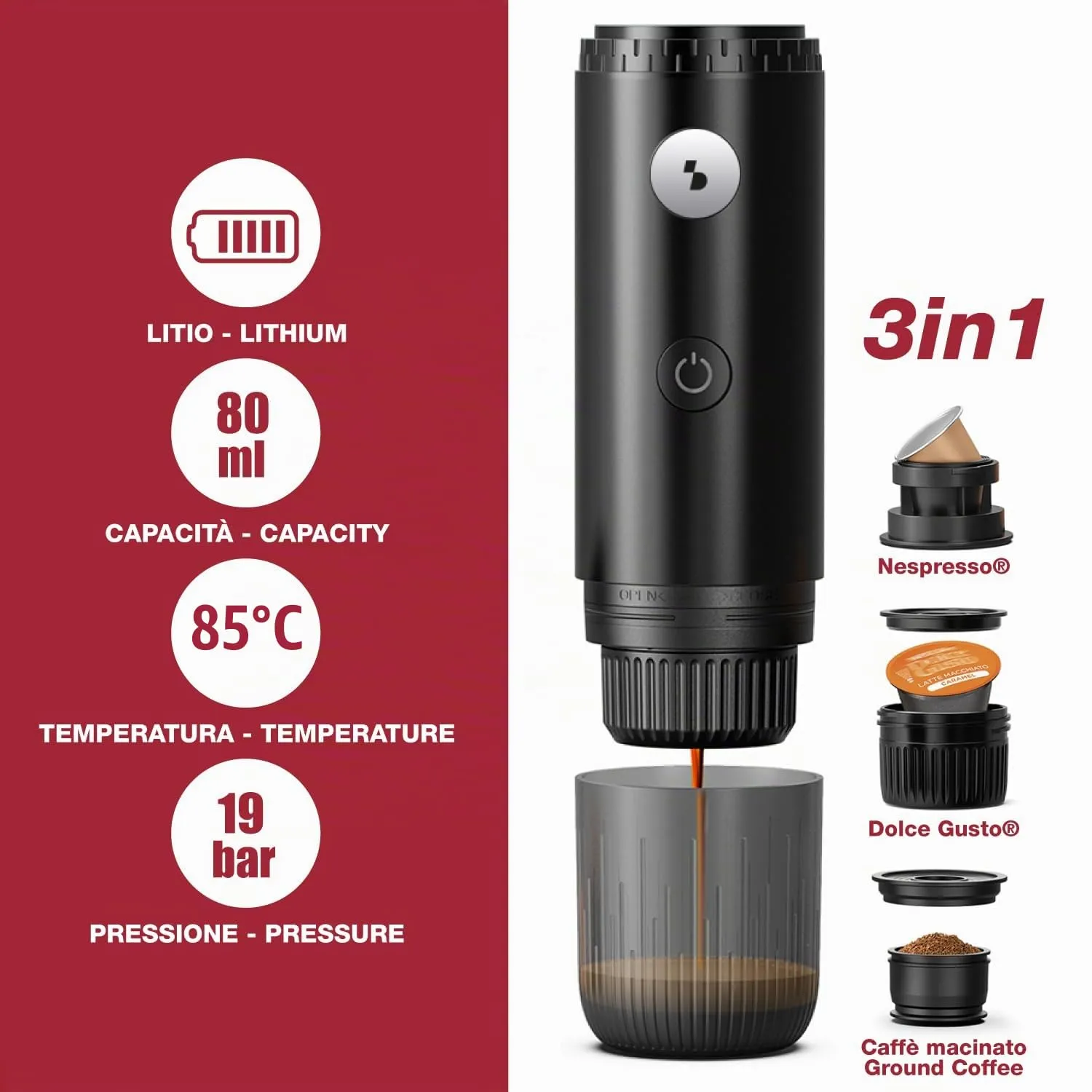 Beper P101CAF250 Macchina Caffè Portatile 3in1 19 Bar