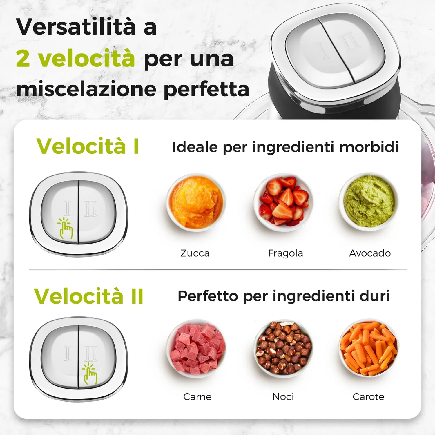 Yashe tritatutto elettrico 500W 2 ciotole 2L+2L vetro argento