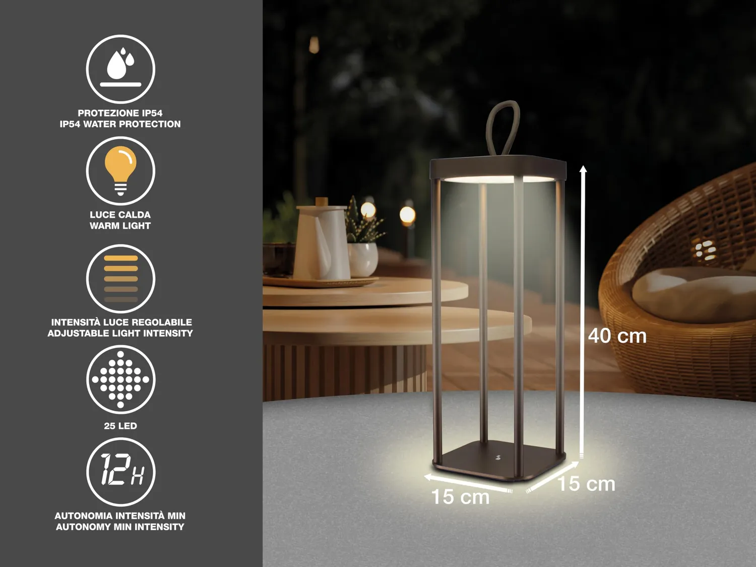 Beper P207ILI102 lampada tavolo LED corten ricaricabile