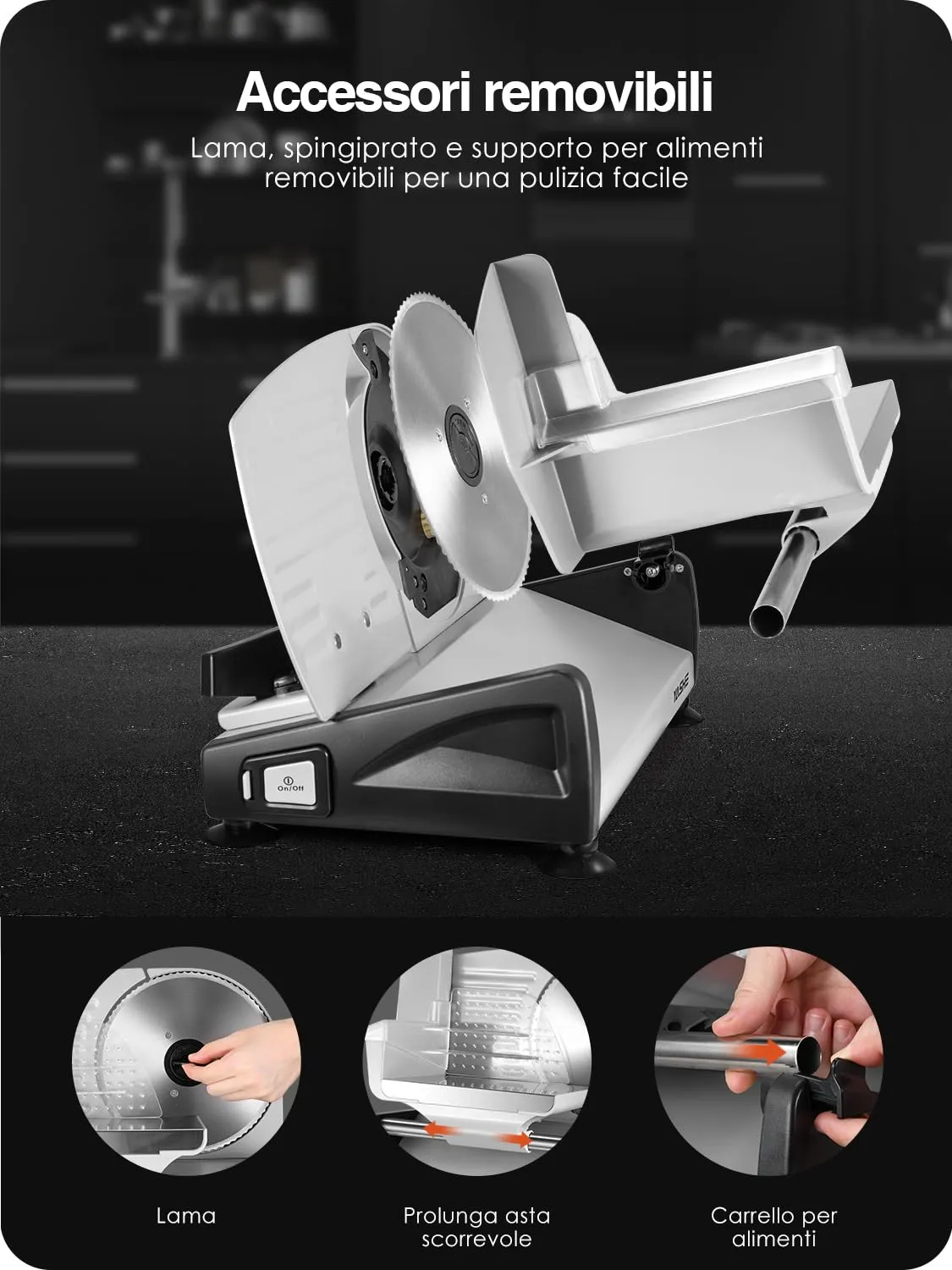 YASHE Affettatrice Elettrica 19cm 1 Lama 150W 0-15mm