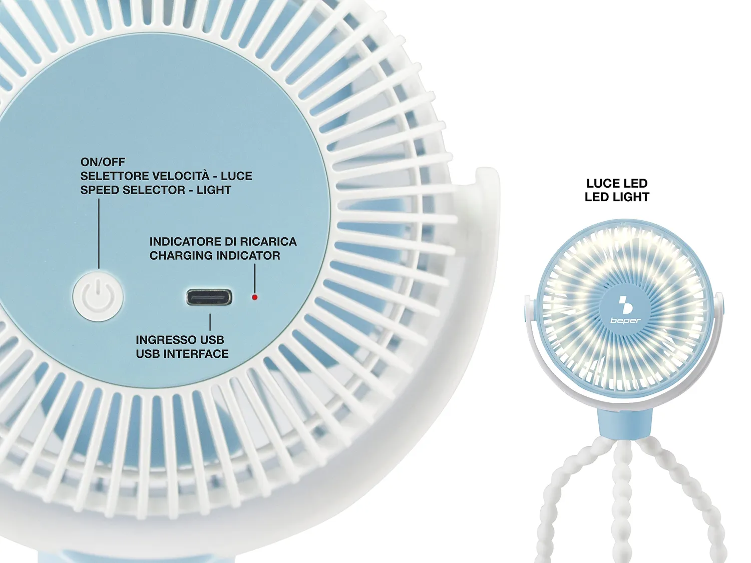Beper P206VEN430 mini ventilatore USB con gambe LED
