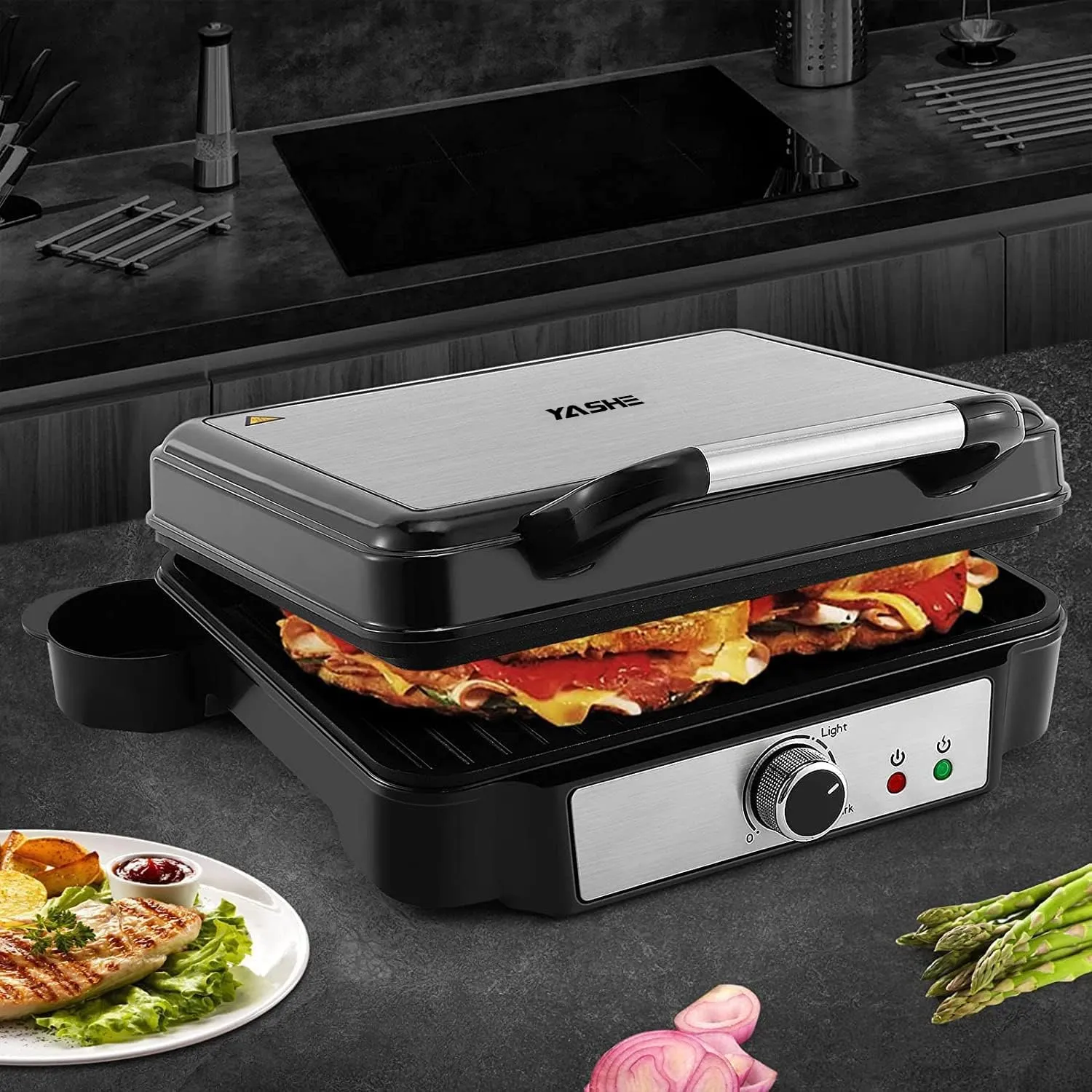 Yashe Tostapane Piastra Panini 4 Fette Argento 1800W