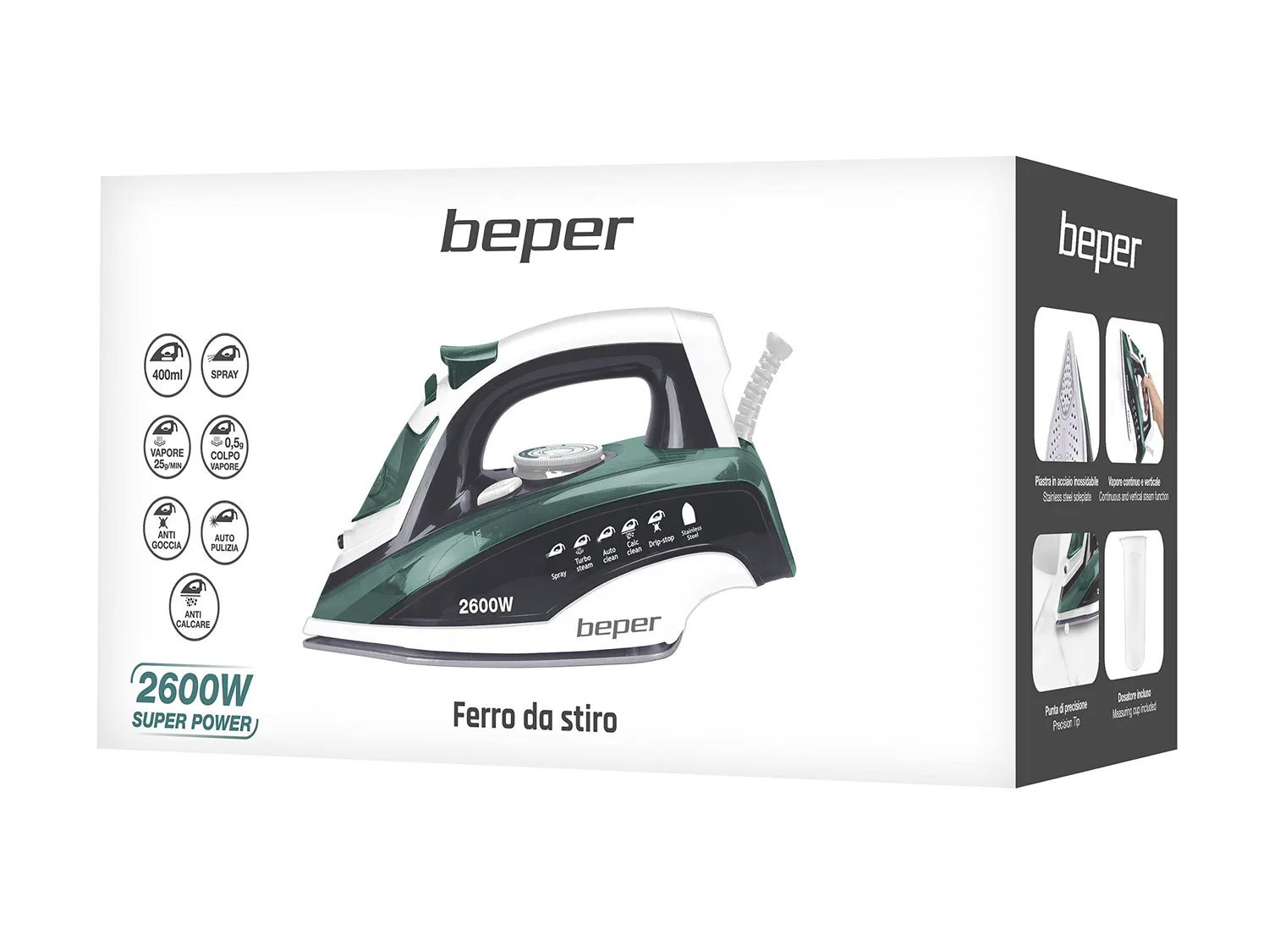 Beper P204FER003 Ferro da Stiro Vapore 2600W 400 ml