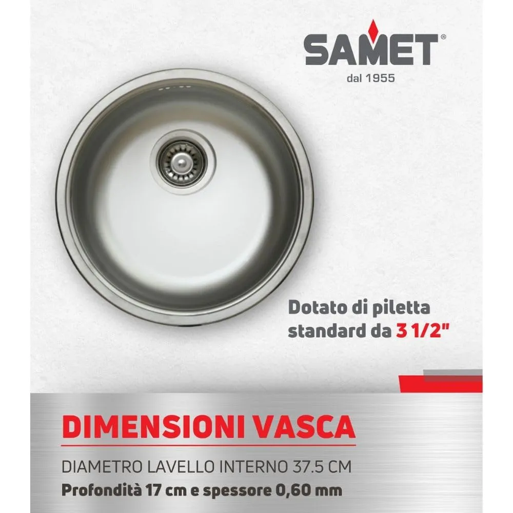 Samet lavello cucina tondo inox 43,5 cm da incasso
