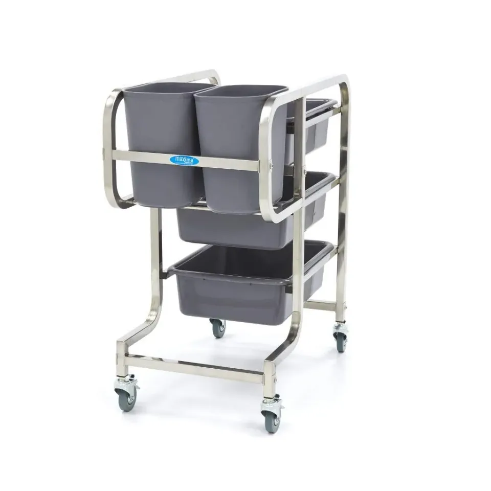 Pizza Maxima Carrello Pulizia 5 Bidoni Inox con Ruote Freno