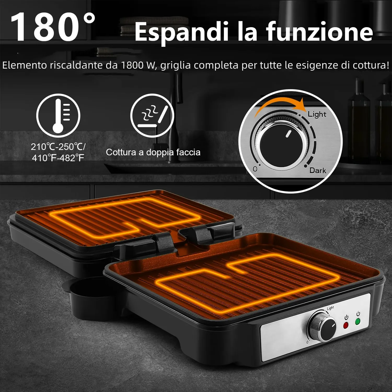 Yashe Tostapane Piastra Panini 4 Fette Argento 1800W