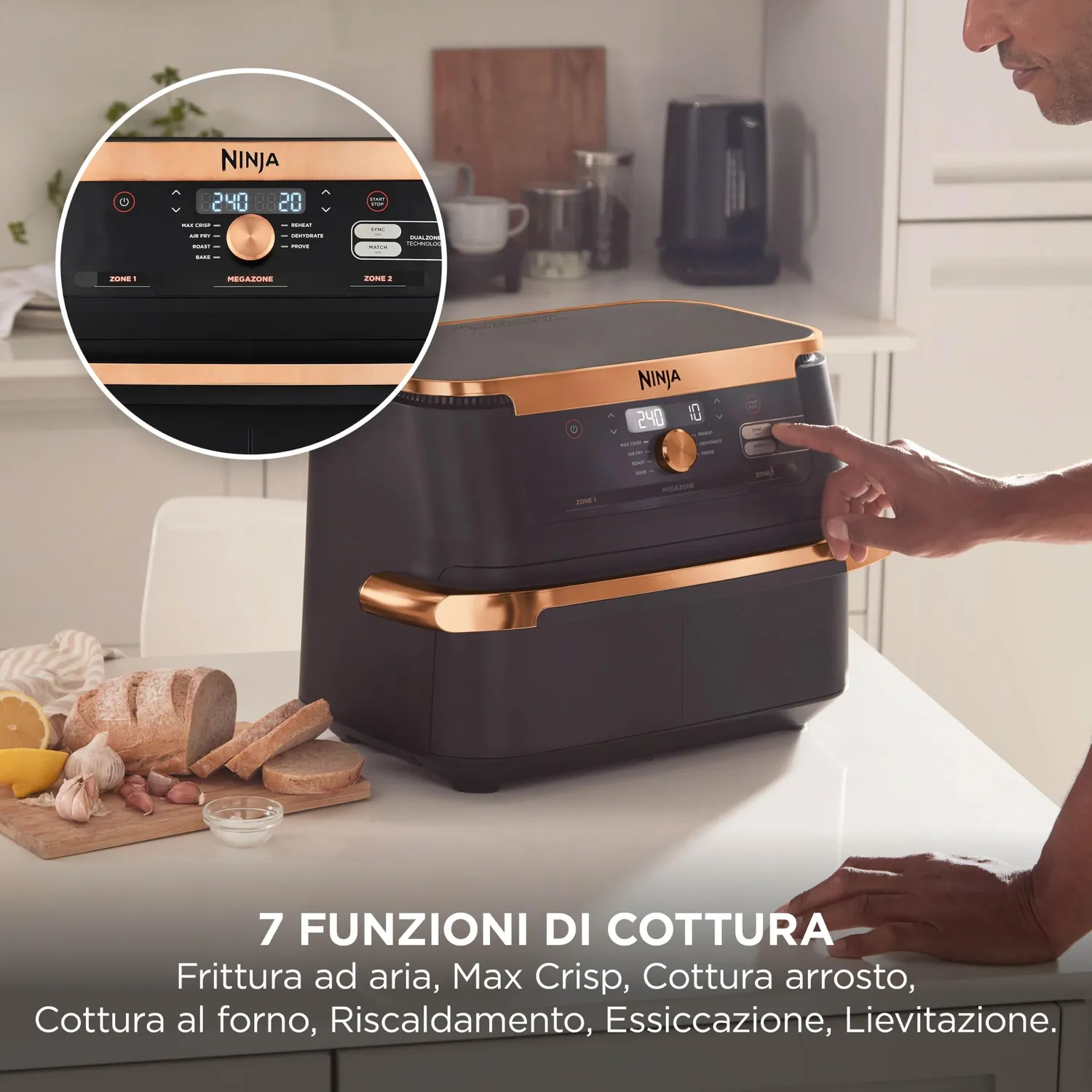 Ninja FlexDrawer Friggitrice 10,4L Nero Rame con Pinze