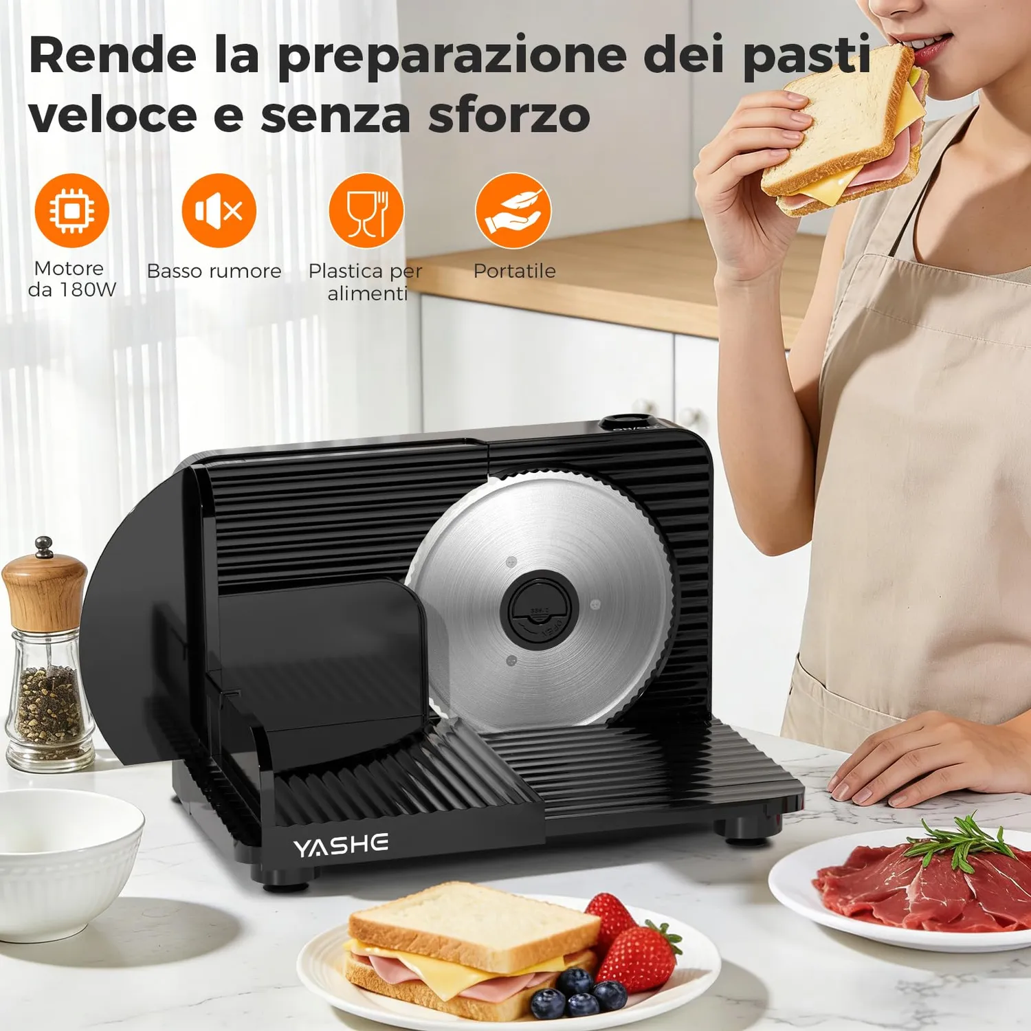 Yashe affettatrice elettrica pieghevole nera lama 17 cm