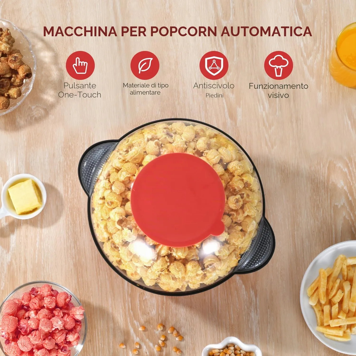 YASHE Macchina Popcorn Elettrica 650W Ciotola 3L Antiaderente