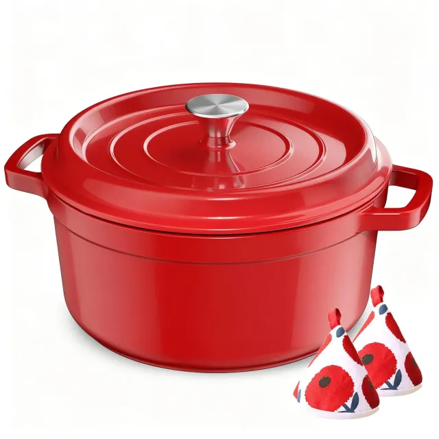 Yashe Pentola Ghisa Smaltata 5 L Rossa con Coperchio