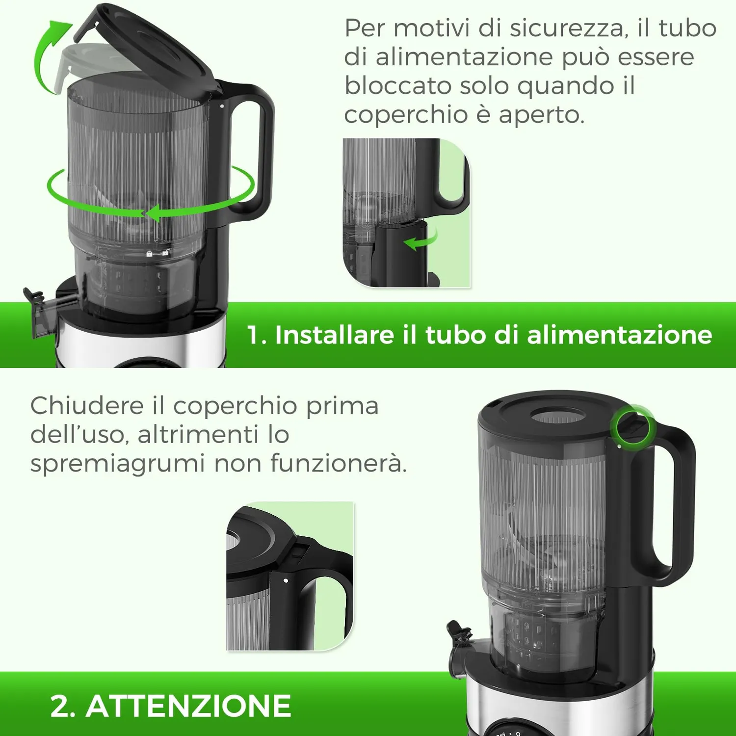 YASHE Estrattore Succo Freddo 200W Bocca 12,7cm Nero