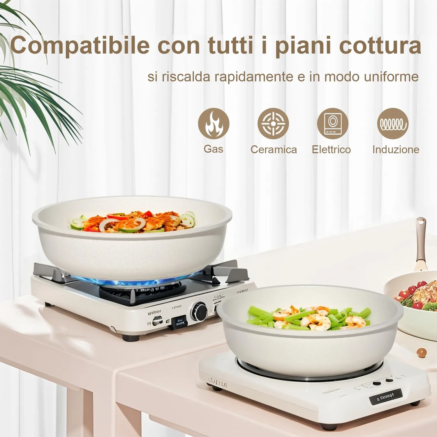 YASHE set 13 pentole e padelle antiaderenti manico staccabile crema