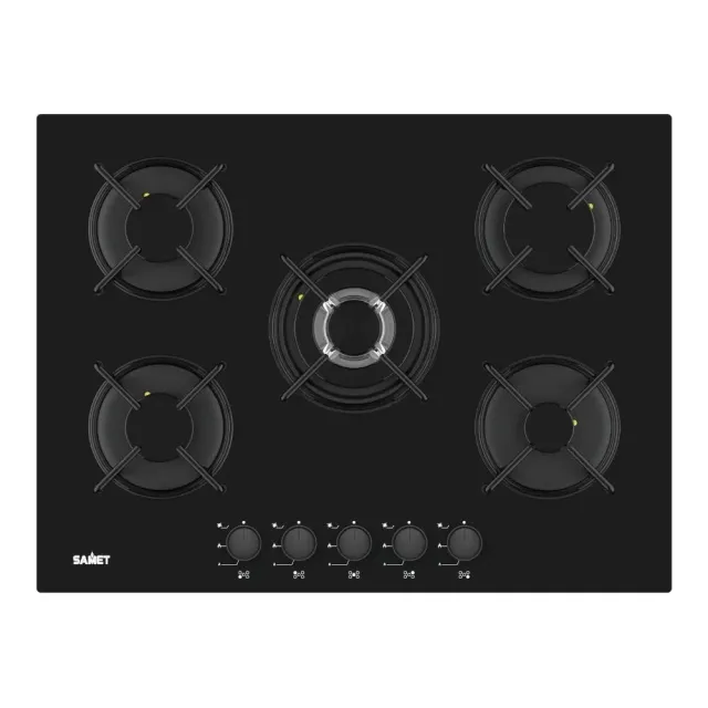 Samet Minerva70 piano cottura vetro gas 5 fuochi nero