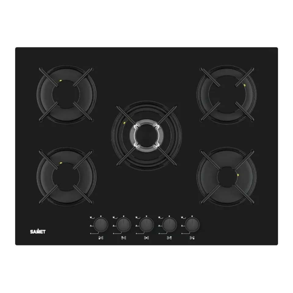 Samet Minerva70 piano cottura vetro gas 5 fuochi nero