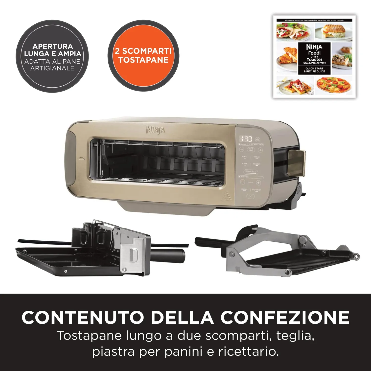 Ninja Foodi ST202EUSTGD Tostapane Grill 3 in 1 Pietra Oro