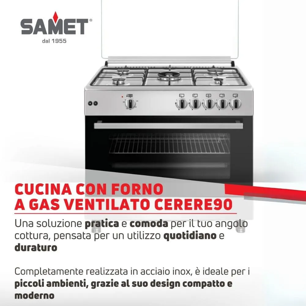 Samet Cerere90 cucina gas 5 fuochi forno ventilato inox 90 cm