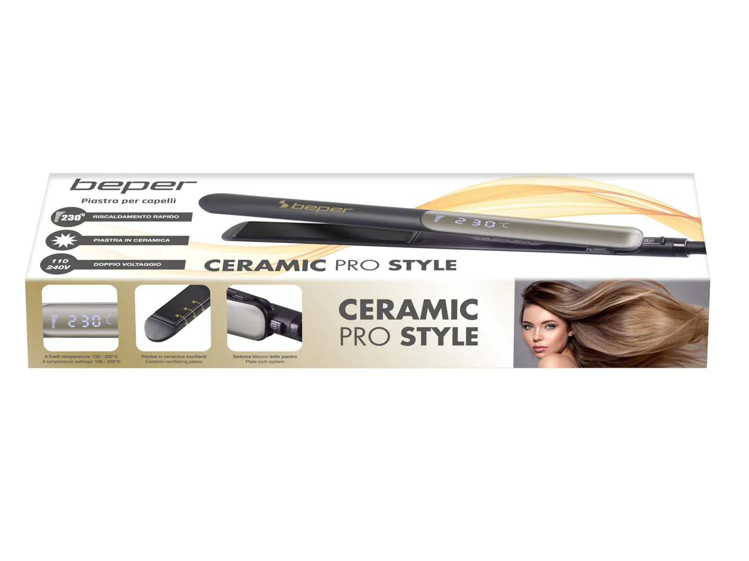 Beper P301PIS200 piastra capelli ceramica 230° display LED