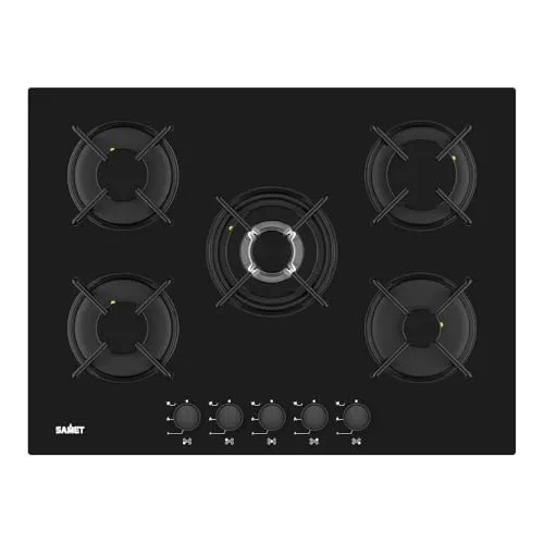 Samet Minerva70 piano cottura vetro gas 5 fuochi nero