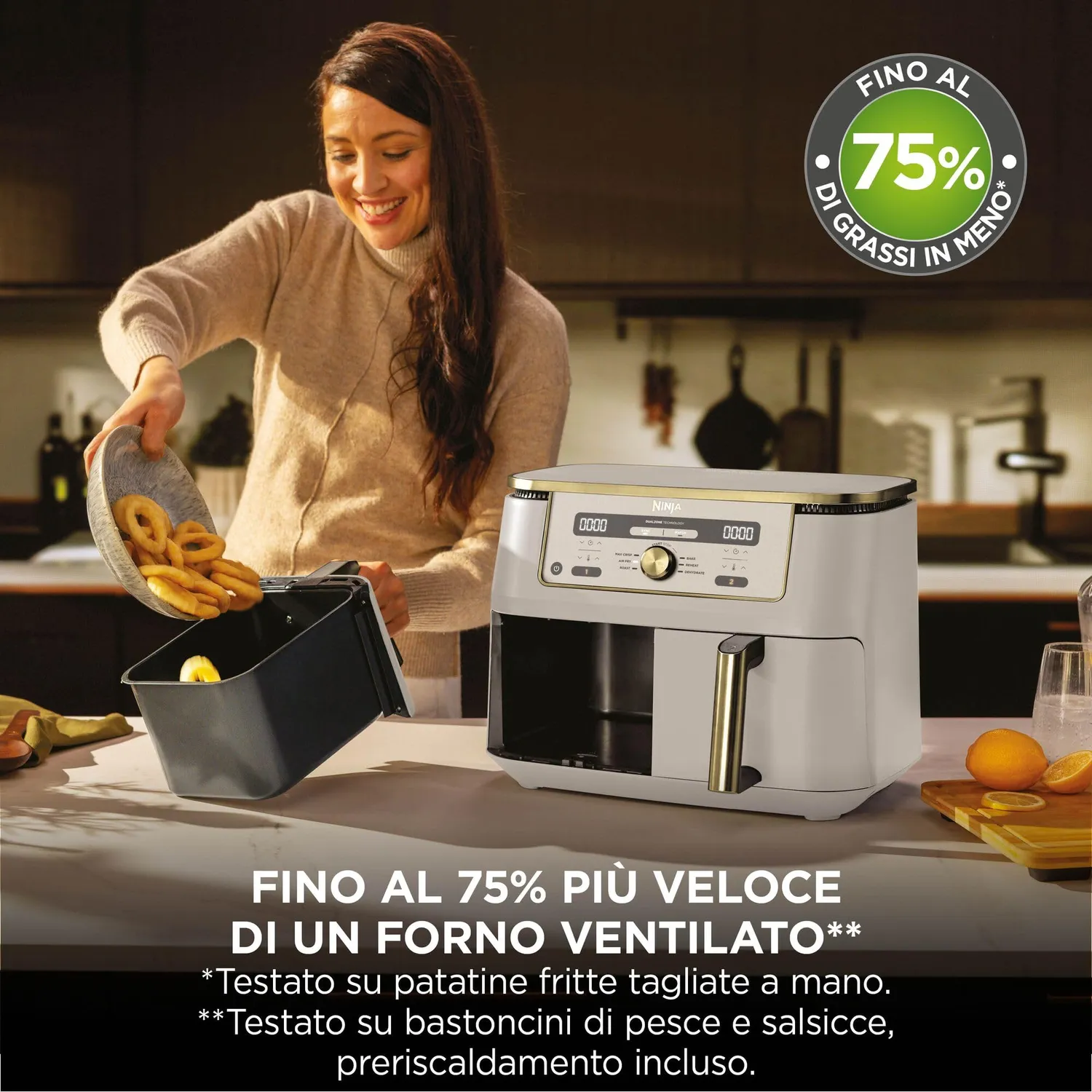 Ninja Dual Zone MAX friggitrice ad aria 9,5L pietra oro doppia